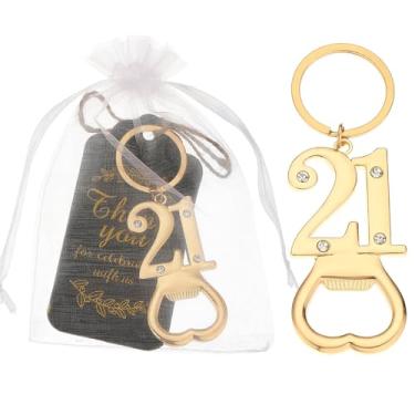Imagem de 24 peças 21º chaveiro de ouro abridor de garrafas, lembrancinhas de festa de aniversário para convidados, 21º abridor de garrafas de cerveja em massa para lembranças de aniversário de aniversário