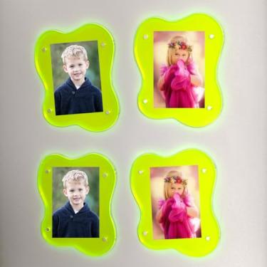 Imagem de Pacote com 4 - Moldura magnética acrílica para geladeira, porta-retratos de acrílico, moldura dupla face com ímã de geladeira, moldura polarizada dupla face, moldura transparente para exibição, 5 x 7