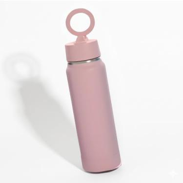 Imagem de Garrafa Térmica Esportiva de Aço Inox 700ml com Suporte Magnético para celular, Bico Retrátil e Isolamento a Vácuo - Ideal para a Academia, Escritório e dia a dia. (Rosa)