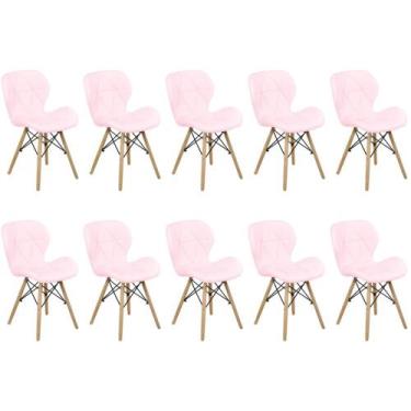 Imagem de Kit 10 Cadeiras de Jantar Charles Eames Slim Wood Estofada - Rosa Clar