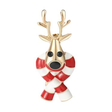 Imagem de Broche de Natal de veado banhado a ouro para mulheres vermelho branco esmalte bengala doce alce animal broches alfinetes de lapela bonito Natal feriado festival decoração terno vestido chapéus