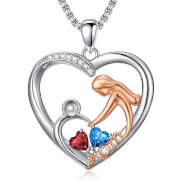 Imagem de Presentes de Dia das Mães para Mulheres Banhado a Ouro Branco 18K Mãe e Filho Amor Coração Pingente Colar Joias Presentes para Mãe, Avó, Filha, Esposa, Base, Zircônia cúbica