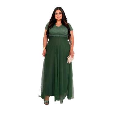 Imagem de Vestido Longo de Festa Plus Size - Glamoor Festa, Verde oliva, G2