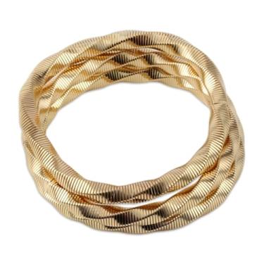 Imagem de Florate Pulseira elástica de metal dourado para mulheres, moderna, grossa, banhada a pulso, não mancha, punk, joia, Medium(中等), Metal, Sem Pedra Preciosa