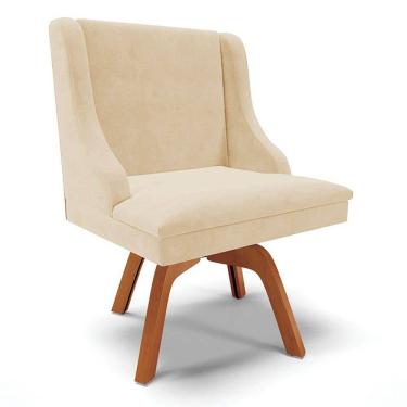 Imagem de Cadeira Estofada para Sala de Jantar Base Giratória de Madeira Lia Suede Bege - Ibiza