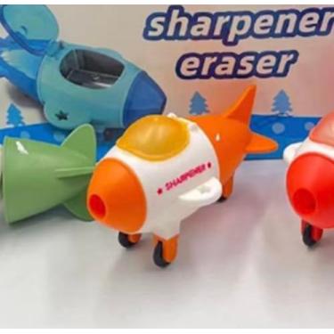 Imagem de Apontador Design de Avião Colorido, Azul e Laranja