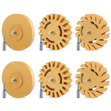 Imagem de Pakeed Pacote com 6 rodas de borracha de 10 cm, removedor de decalque seguro para pintura, antiarranhões, removedor de decalque de roda de borracha potente com adaptador de furadeira, removedor de
