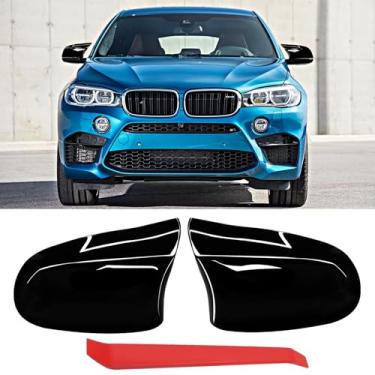 Imagem de Jaronx Compatível com capa de espelho BMW X3 F25 LCI 2014-2016/X4 F26 2015-2017/X5 F15 2014-2018/X6 F16 2015-2019, tampas de espelho retrovisor estilo buzina de boi para BMW. W (preto brilhante)