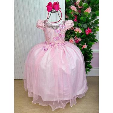 Imagem de Vestido Jardim Encantado Longo Borboletas Rosa Bebê - Tecido Tecnosoft