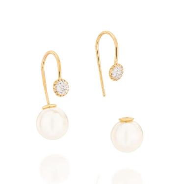 Imagem de Brinco rommanel zircônias e pérolas sintéticas folheado a
