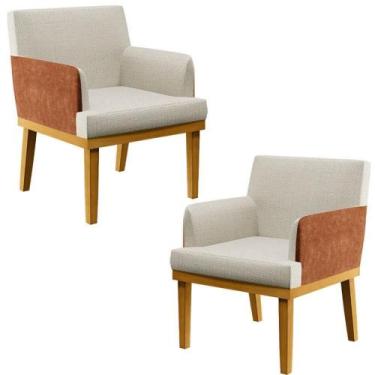 Imagem de Kit 2 Poltronas Beatriz W01 Linho Champagne material sintético Camel -