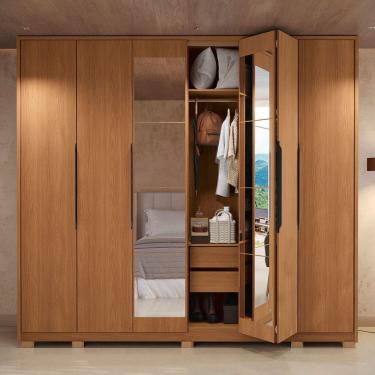 Imagem de Guarda-Roupa Casal Vernet  6 Portas 4 Gavetas com Espelho Canela - Kappesberg