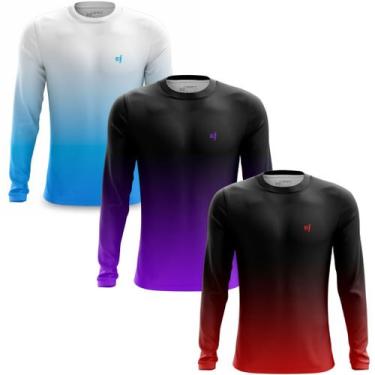 Imagem de Kit 3 Camisa Masculina de Manga Longa Academia Camisetas Estampadas Pr