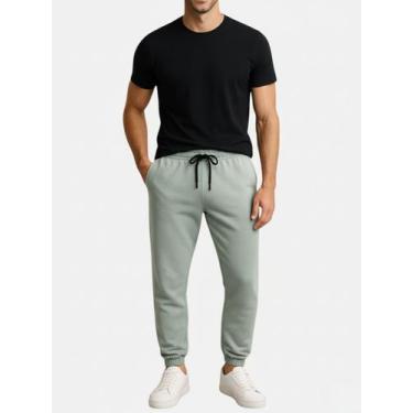 Imagem de Calça de Moletom Masculina Jogger Verde Gelo Básica Forrado Felpudo Fl