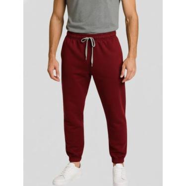 Imagem de Calça de Moletom Masculina Jogger Bordô Básica Forrado Felpudo Flanela