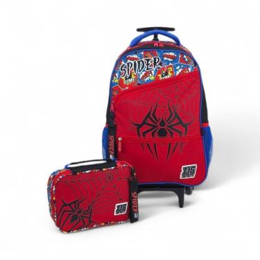 Imagem de Kit mochila infantil rodinha estojo box fuseco Spider Man
