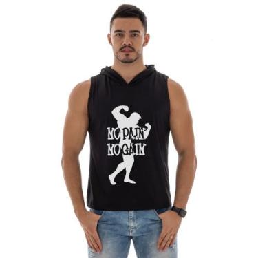 Imagem de Camiseta Regata Masculina Com Capuz Treino Academia Estampado No Pain 