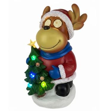 Imagem de Boneco Rena Natal Arvore Natalina Acende Mexe Olhos Pisca Led Som Musi