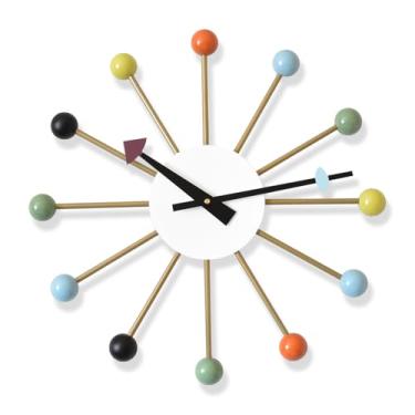 Imagem de Relógio de parede grande moderno de meados do século, silencioso, sem tique-taque, operado por bateria, bola de madeira maciça de 50,8 cm, relógios clássicos de explosão solar para decoração de sala