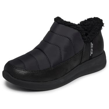 Imagem de Skechers Chinelo feminino confortável Escape-Snow Puff mãos livres, preto/preto, 34, Preto/preto, 34