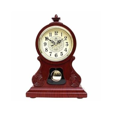 Imagem de hezhuhe2258 Relógio de mesa retrô relógio de mesa pêndulo silencioso grande relógio de mesa vintage quarto cabeceira relógio de mesa sala de estar ideias de presente relógio de mesa (vermelho)