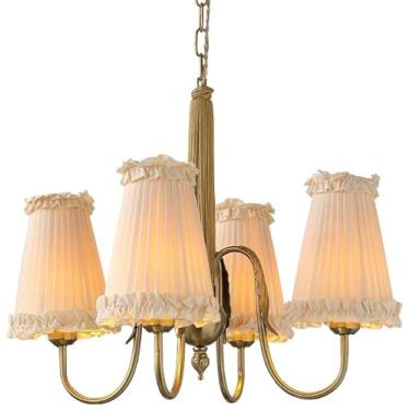Imagem de Lustre para meninas para quarto Lustre francês dourado com abajur de tecido plissado Lustre pendente vintage Lustre de jantar para quarto de crianças Sala de estar Cozinha Ilha Fazenda