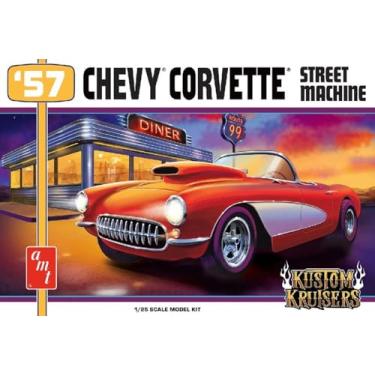 Imagem de AMT Kit de modelo em escala 1:25 Chevy Corvette Street Machine 1957 – Kustom Kruisers Series, motor 454 Big Block V-8, pára-lama e capô, barras com rodas, detalhes cromados e pneus Goodyear