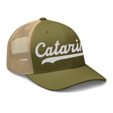 Imagem de Chapéu Catarina Boné de caminhoneiro Catarina boné bordado com texto escrito vintage malha esportiva Swoosh presente lembrança headwear TX, musgo/cáqui, tamanho �nico
