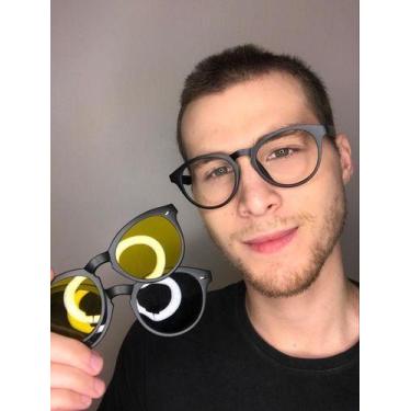 Imagem de Armação Óculos Grau Clipon Sol Masculino 2 Em 1 France Preto - Palas E