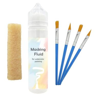 Imagem de Fluido de máscara de aquarela branca - Materiais de arte profissional com pincel e borracha para artistas, caneta média de pintura