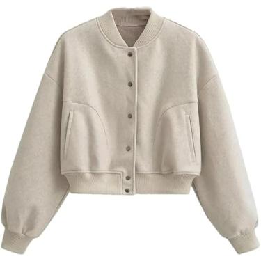 Imagem de Jaqueta Bomber Feminina Com Colarinho Com Bolso Jaquetas Sólidas Outerwear Trespassado, Gray, S