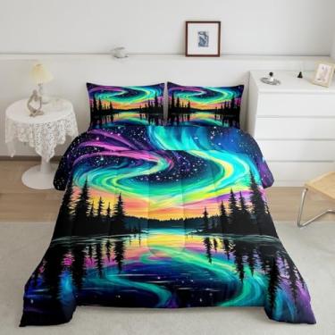 Imagem de Feelyou Conjunto de edredom de luxo para meninos e meninas, adolescentes, arte moderna, conjunto de edredom de luxo, preto, azul-petróleo