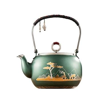 Imagem de Bule de chá de cerâmica, bule de cerâmica com infusor, bule de chá de aço inoxidável de 1000 ml, chaleira de fundo plano, bule de chá de grande capacidade, conjunto de chá doméstico, bule de chá