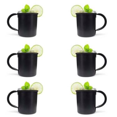 Imagem de Kit 6 Canecas Moscow Mule Lisa Drink Aço Inox Premium 420Ml - Inga