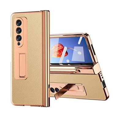 Imagem de Capa para Samsung Galaxy Z Fold 4 5G, capa de couro com dobradiça com compartimento para caneta S, suporte integrado e protetor de tela, capa magnética à prova de choque com tudo incluído em 360 graus