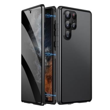 Imagem de Umiup Capa magnética para Samsung Galaxy S23 Ultra/S23 Plus/S23, capa de metal de vidro, cobertura total, capa galvanizada anti-arranhões, preta, S23 de 6,1 polegadas
