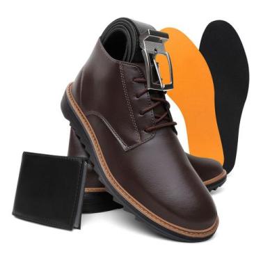 Imagem de Kit Bota Masculina Tratorada Derby Moderno Amarração Cafe Acompanha Ci