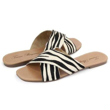 Imagem de sandalia rasteira feminina animal print bico quadrado - taina bergamo,