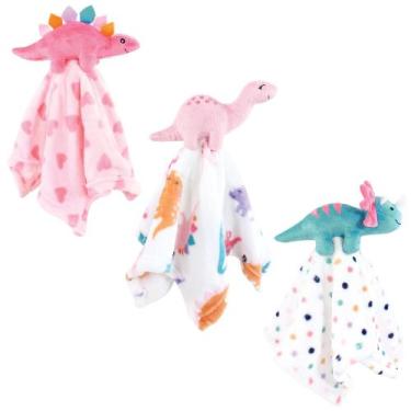 Imagem de Cobertor de bebê Hudson Baby Cute-A-Saurus Plush 36x36cm, pacote com 3