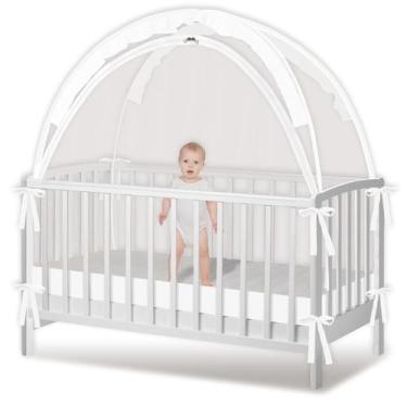 Imagem de Barraca de berço Zkaitoy grande branca com rede de malha com zíper dup