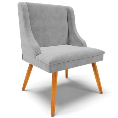 Imagem de Poltrona Decorativa Pés Palito de Madeira Firenze Suede Cinza/Natural - Gran Belo
