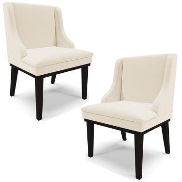 Imagem de Kit 2 Poltronas Decorativas Base Fixa de Madeira Firenze Linho Bege/Preto - Gran Belo