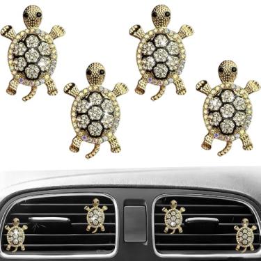 Imagem de 4 peças de cristal brilhante tartaruga tartaruga clipe de saída de ar purificadores de ar difusor encantadores fofos decoração interior auto acessórios de carro para mulheres (branco)