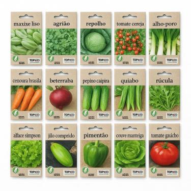 Imagem de kit 15 Sementes de Hortas Variadas Legumes Verduras Pimenta Vegetais Hortaliças Orgânica Maxixe Agriao Repolho Tomate Alho Poro Cenoura Beterraba Pepino Quiabo Rucula Alface Jilo Pimentão Couve