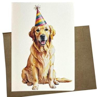 Imagem de Cartão de aniversário Golden Retriever, 12 x 18 cm, papel de feltro texturizado, em branco, envelope Kraft premium com proteção rígida de correio, feito nos EUA 1276