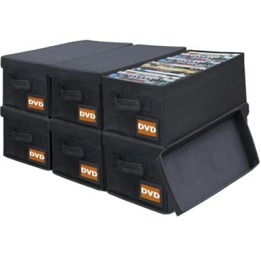 Imagem de Salajory Caixas de armazenamento de DVD – Pacote com 6 caixas de DVD organizador – 39,9 cm x 20,1 cm x 14,5 cm, comporta 24 DVDs | 44 DVDs Slim Discs, Desktop ou Closet DVD Organizer pode armazenar
