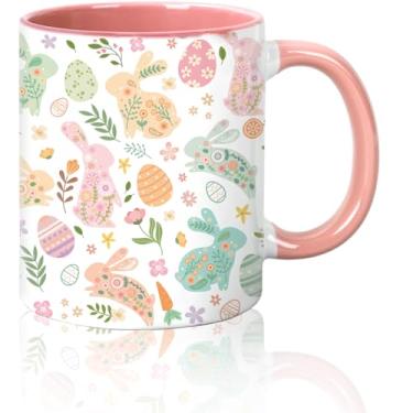 Imagem de FYSUIMU Caneca de Páscoa Coelhinho de Ovo de Páscoa Caneca de Café Colorida Coelho Flor Cenoura Canecas de Cerâmica para Festa de Páscoa Primavera Peças Centrais de Mesa, 340 g