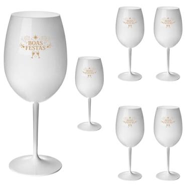 Imagem de Taças Vinho Acrílico 600ml Boas Festas Taça Vinho 6pçs (BRANCO)