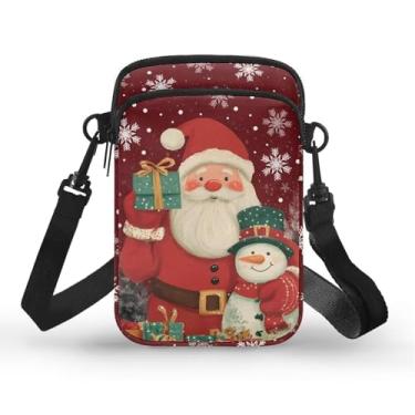 Imagem de Ozuxouey Bolsa tiracolo pequena feminina de Natal para celular, bolsa tiracolo de lona, bolsa transversal, Natal Papai Noel vermelho