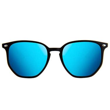 Imagem de Óculos de sol hexagonais grandes para mulheres com armação de polígono moderno, Armação preta/lente polarizada azul, 55-12-147